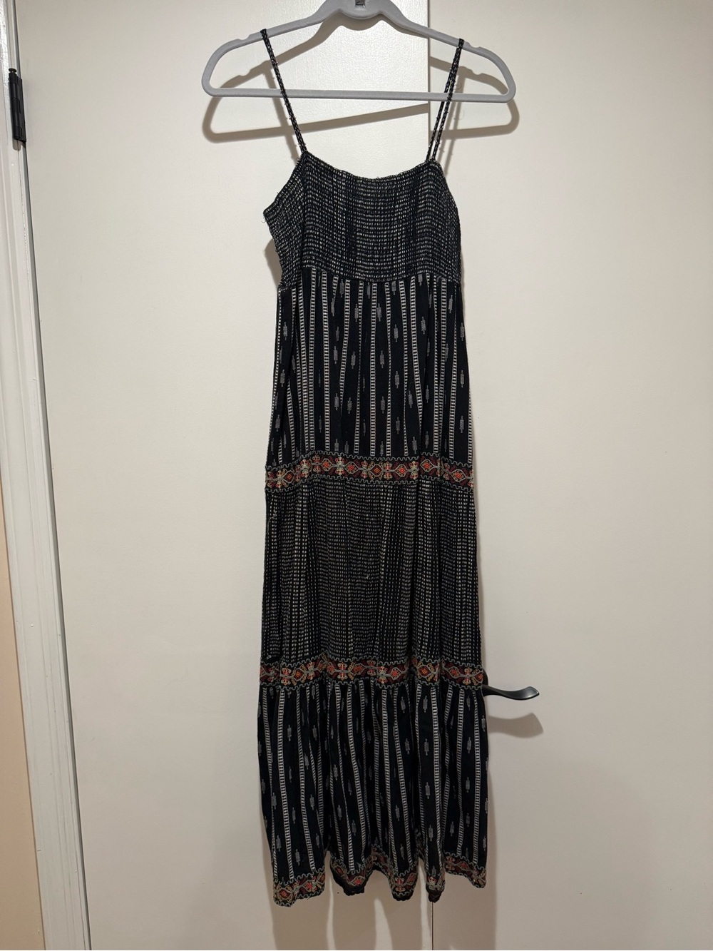 Very Loved, Boho Black Printed Maxi Dress with Spaghetti Straps